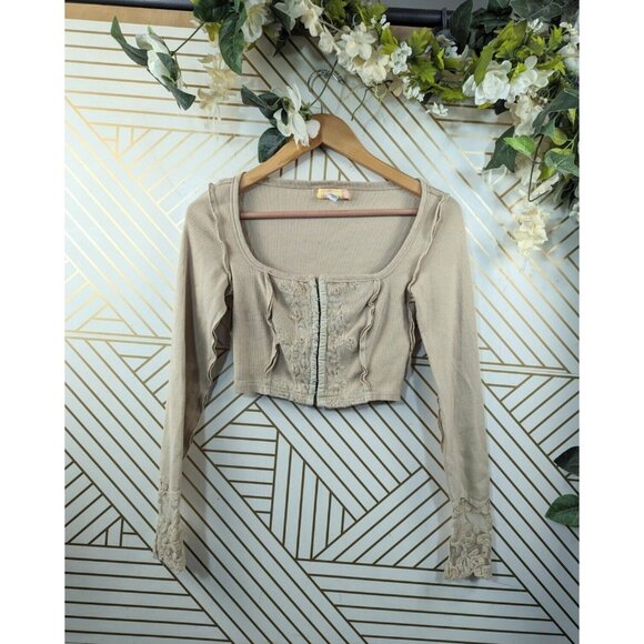 URBAN OUTFITTERS Women's Long Sleeve Corset Hook Closure Embroidery Size S READ - Picture 1 of 12